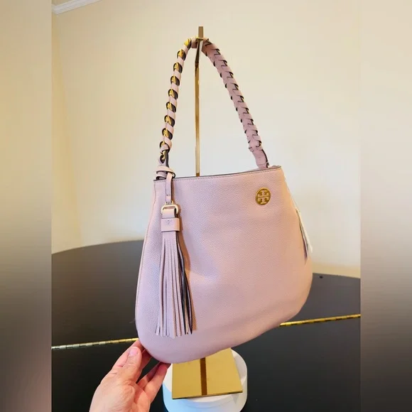 NWT Luxury Authentic Minimalist RARE Tory Burch Brooke Pebbled Leather Hobo Bag - Picture 7 of 17